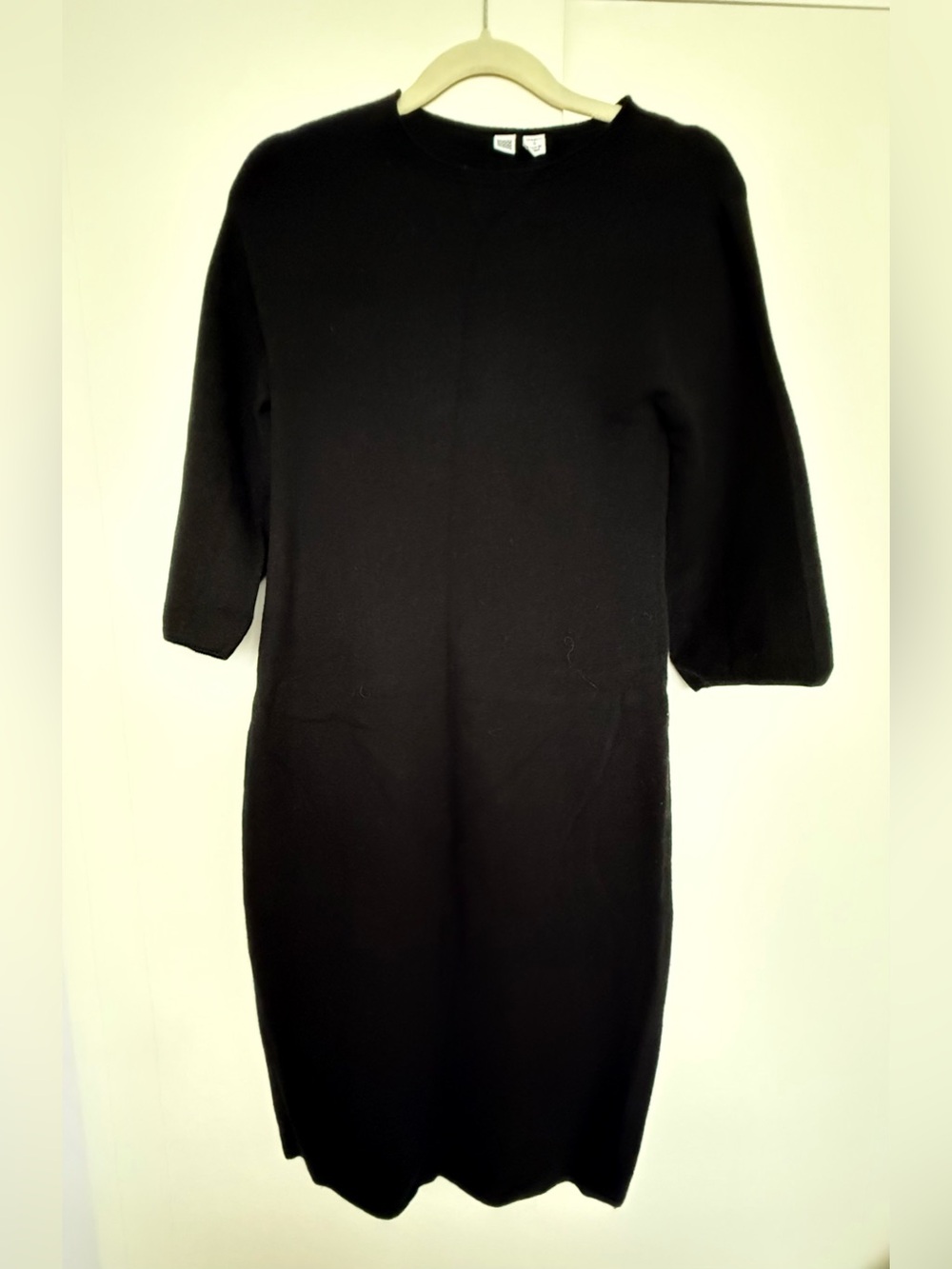 Lemaire UniqloU Black Premium Wool 3/4 Sleeve Knit Midi Dress Small NWOT